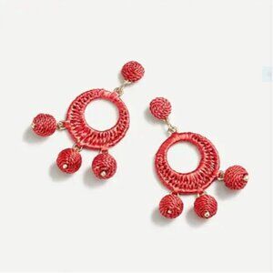 NEW J. Crew Raffia Wrap Dropped Earrings in Brilliant Sunset Red Boho
